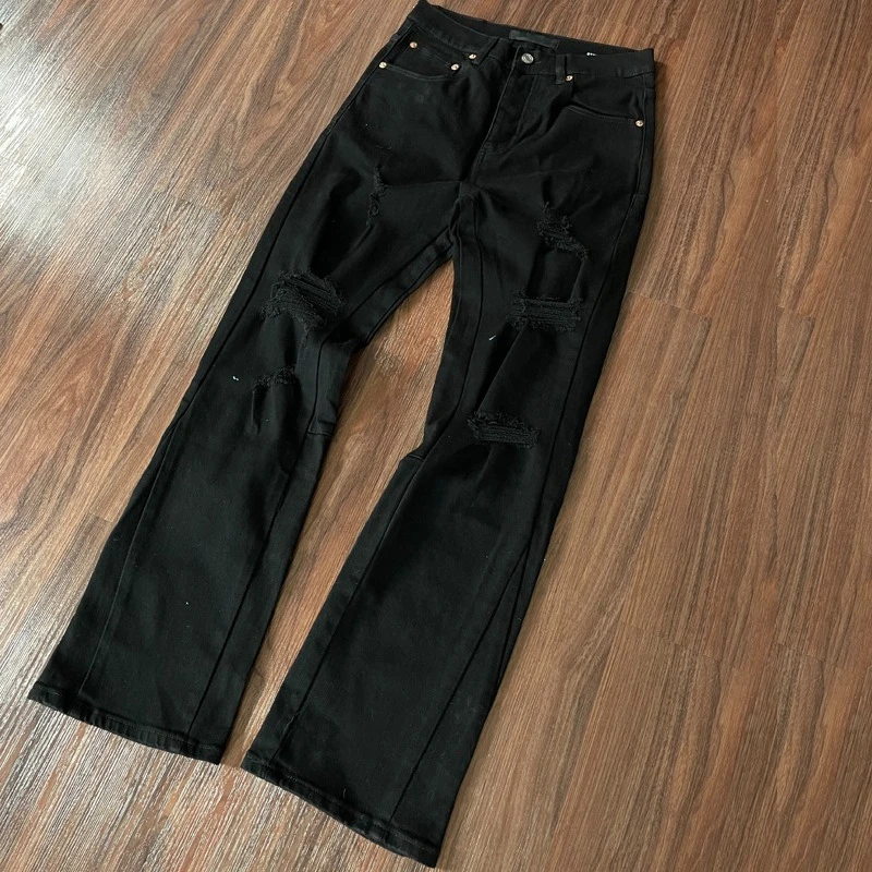 

Summer Casual Black Tight Elastic Denim Trousers Men Women Streetwear Trend High Quality Y2k Ripped Jeans