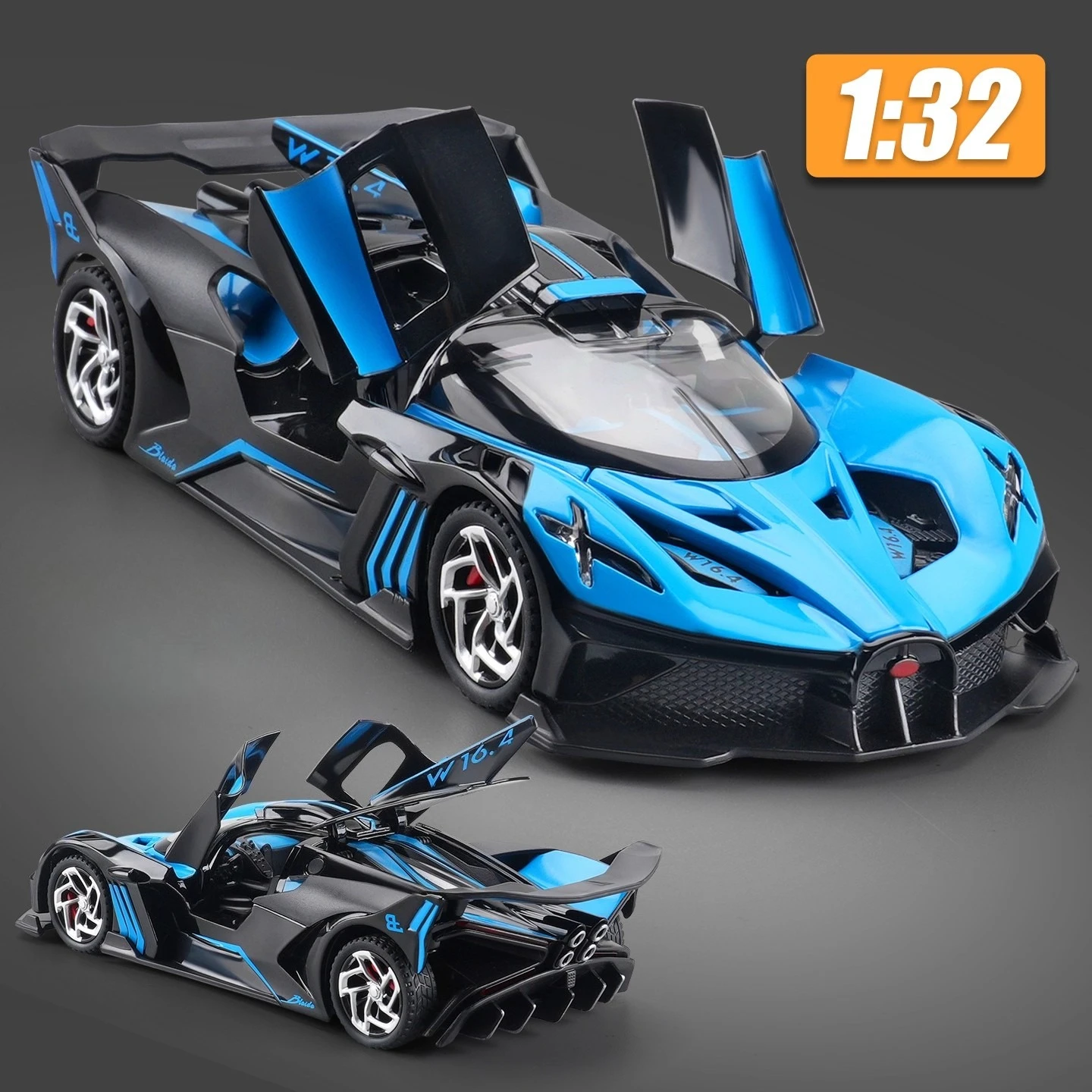 1:32 Bolide W16 Supercar محاكاة عالية دييكاست سبيكة معدنية نموذج سيارة ضوء الصوت التراجع جمع الاطفال لعبة الهدايا