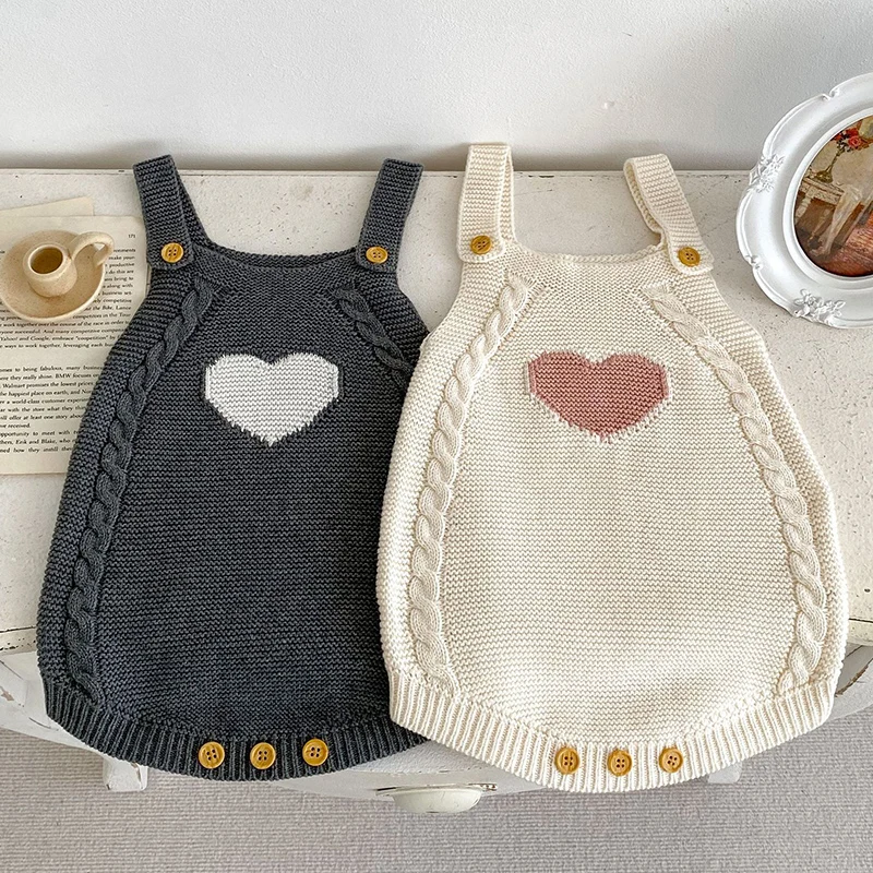 Rompers Knitting Cute Love Overalls Newborn Girls Boys Clothes Baby Girl Sleeveless Jumpsuit One-Piece Outfits