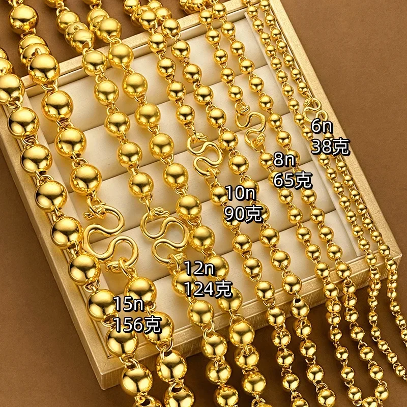 

9999 Real Gold 24K Gold Hollow Buddha Bead Light Bead Necklace Multi-specification Round Bead Necklace