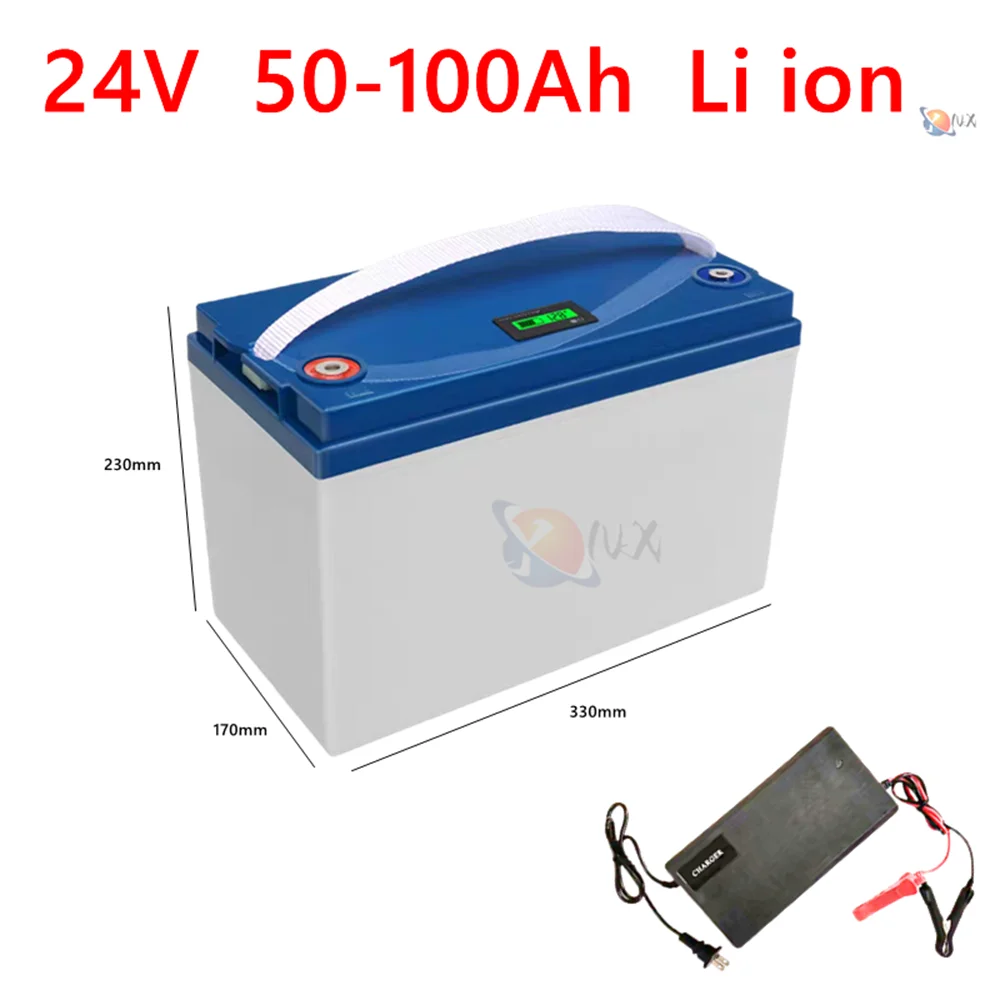 YNX  24V 100AH 50Ah 60Ah 80Ah 120Ah Lithium ion Battery li ion with BMS 7S for Golf Cart Forklift fork carava Camper +10A Charge