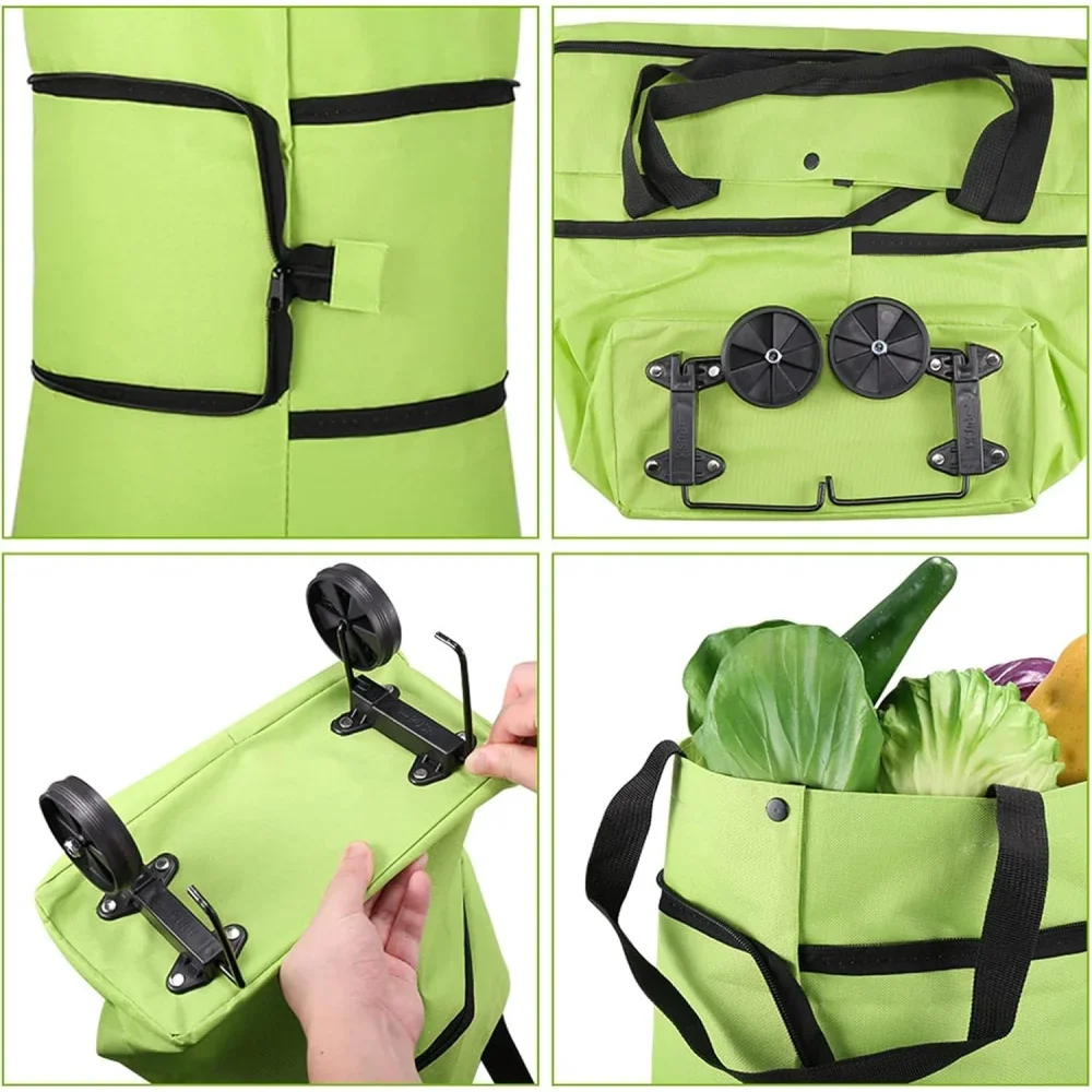 B 2-in-1 Faltbarer Einkaufswagen Einkaufstasche mit Rädern Tragbare Rolltasche Einkaufstasche mit Rädern Wasserdicht – Detail 3