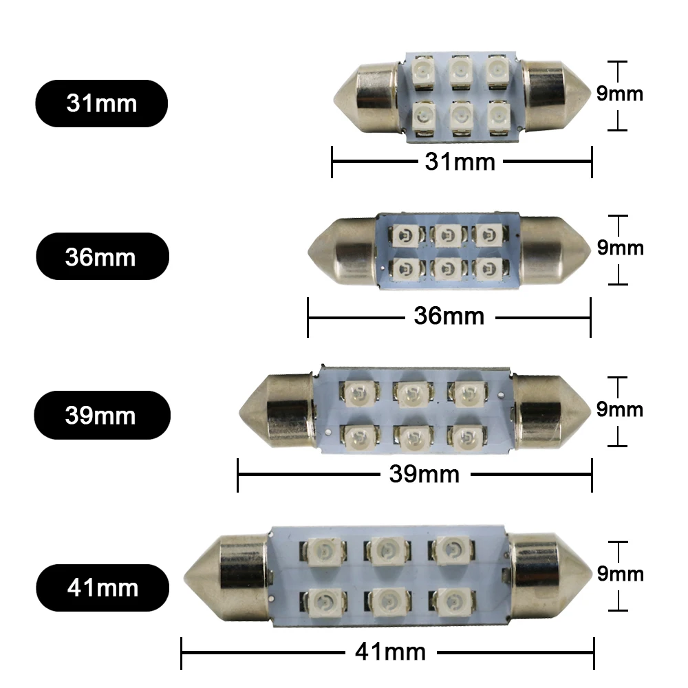 1PCS 31mm 36mm 39mm 41mm 3528 1210 SMD 6 LED Car Auto Festoon Dome Interior Map Lights Bulb Lamp