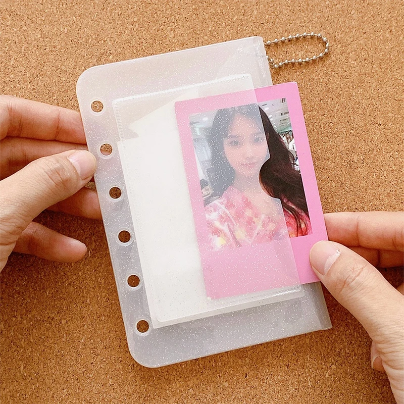 A7 Six Holes Loose Leaf Card Holder Bag PVC Transparent Glitter Storage Bag Note Book Inner Bag Card Cover Sleece INS Original