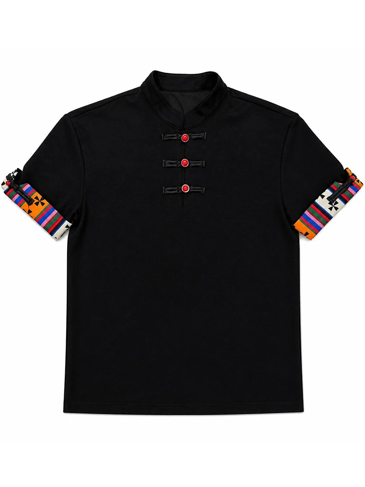 

Men's New Chinese Style Stand Collar Short Sleeve T-Shirt Casual Versatile Summer Fashion Design Sense Loose Fit Breathable