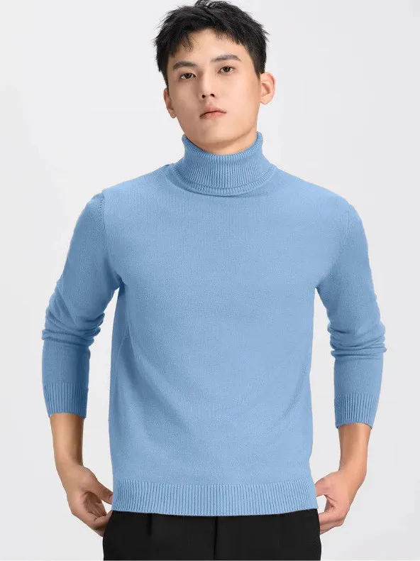 

Мужской вязаный свитер с высоким воротником, приталенный, повседневный, теплый, внутренний, с отложным воротником, белый базовый слой, корейская мода