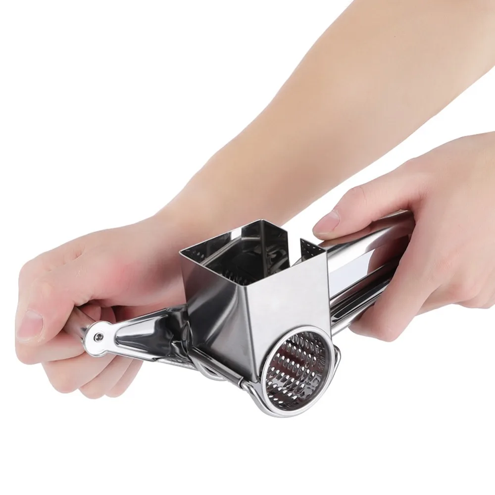 Stainless Steel Rotary Cheese Grater Rotatable Silver Hand Crank Cheese Grater 3 Interchanging Drum Blades Easy Clean