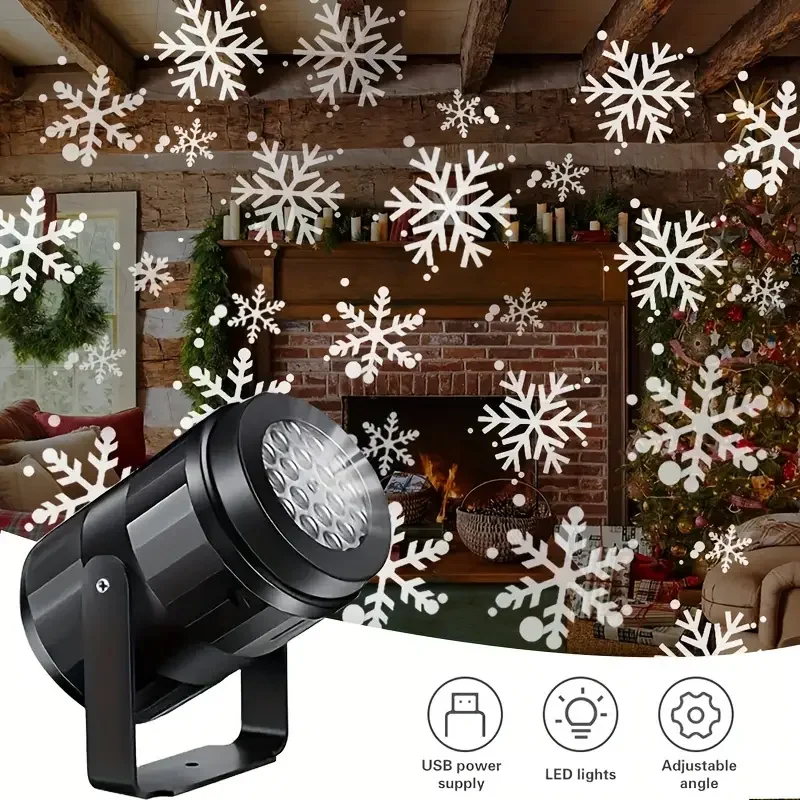 USB Powered Christmas Snowflake Projector Light Rotating Snowfall Projection Lamp for Christmas Halloween & Easter Party Decor