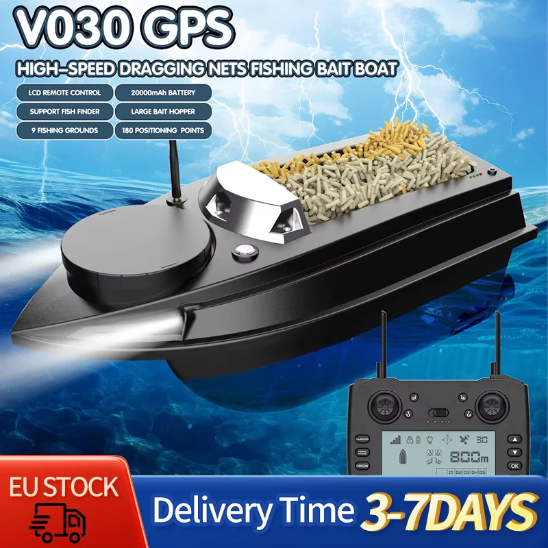 LOKEEVAN V030 Barca Telecomandata per Pesca alla Carpa con GPS, Grande Dimensione, 9 Zone di Pesca, Ecoscandaglio GPS ad Alta Velocità 12V, Barca per Esche