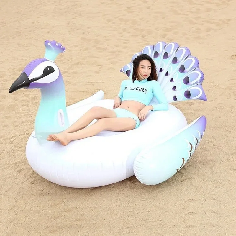 Rooxin Giant Peacock Swimming Ring Floating Bed Adult Pool Floats Inflatable Mattress Floating Chair Beach Swimming Pool Toys