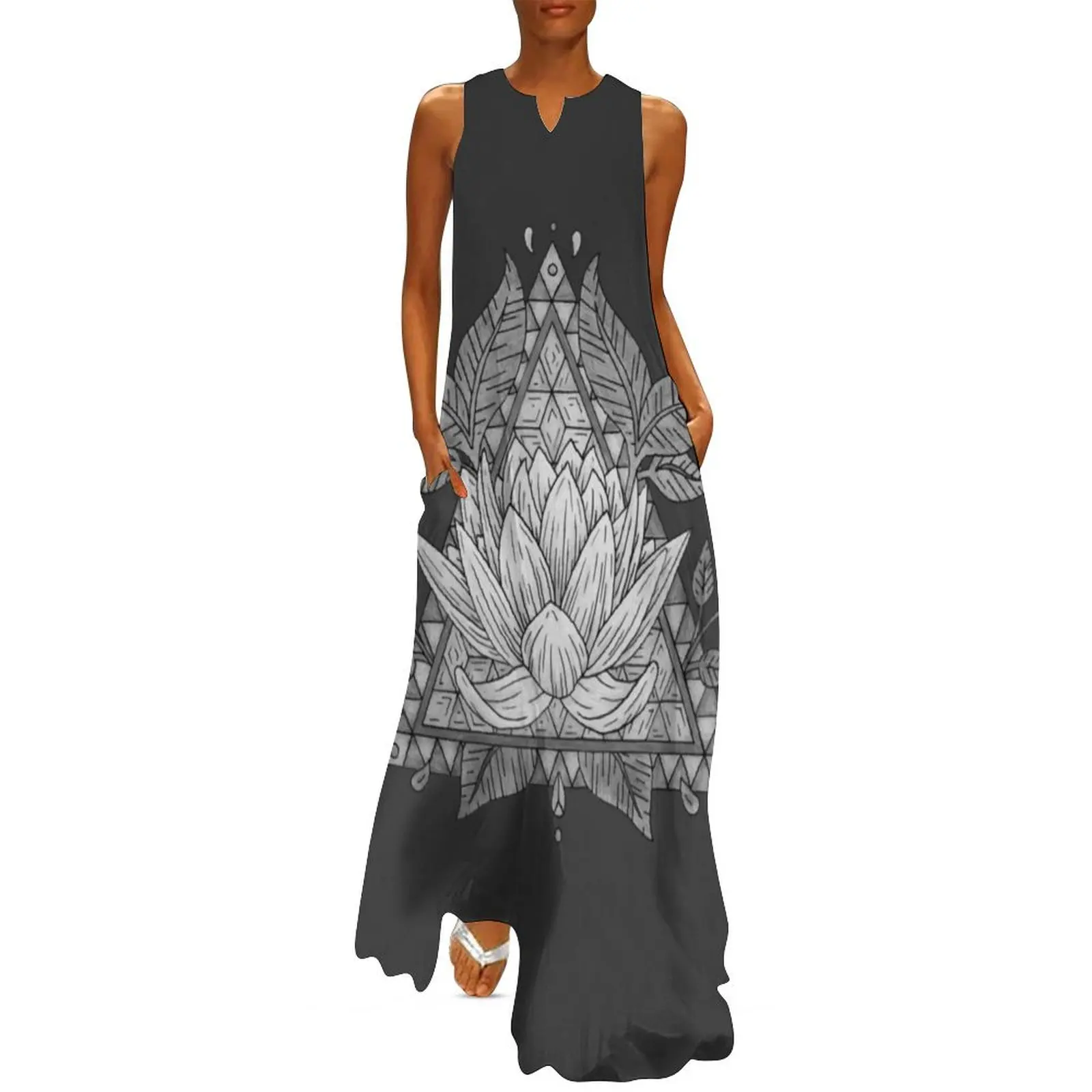 

Grey Lotus Flower Geometric Design Long Dress cocktail dresses dress for women summer Dress