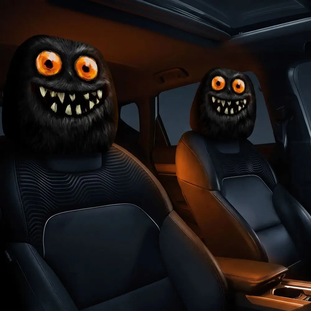 2Pcs Cartoon Car Headrest Covers Exaggerated Soft Comfortable Car Pillowcase Washable Cool Decorations Car Seat Headcover