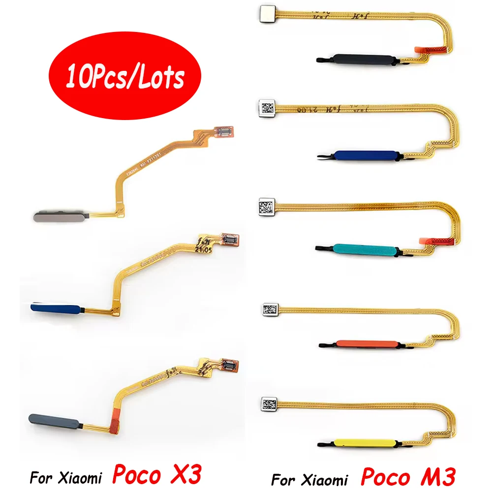 

10Pcs，Home Button Flex Cable For Xiaomi Poco X3 NFC M3 Fingerprint with Power Button Touch Sensor Flex Ribbon