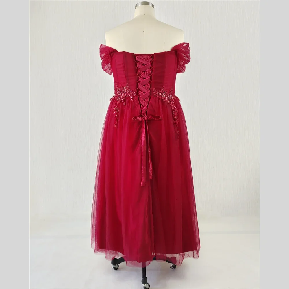 Feelingarden-Foto Real Vestido De Noite Para Mulheres, Vinho Vermelho, Apliques De Contas, Fora Do Ombro, Tornozelo-Comprimento, Vestidos Formais De Festa, Tamanho Grande