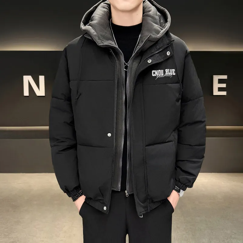 

Зимняя мужская куртка с капюшоном и принтом, молодежная, модная, теплая, из двухслойного хлопка, приталенная, на молнии...