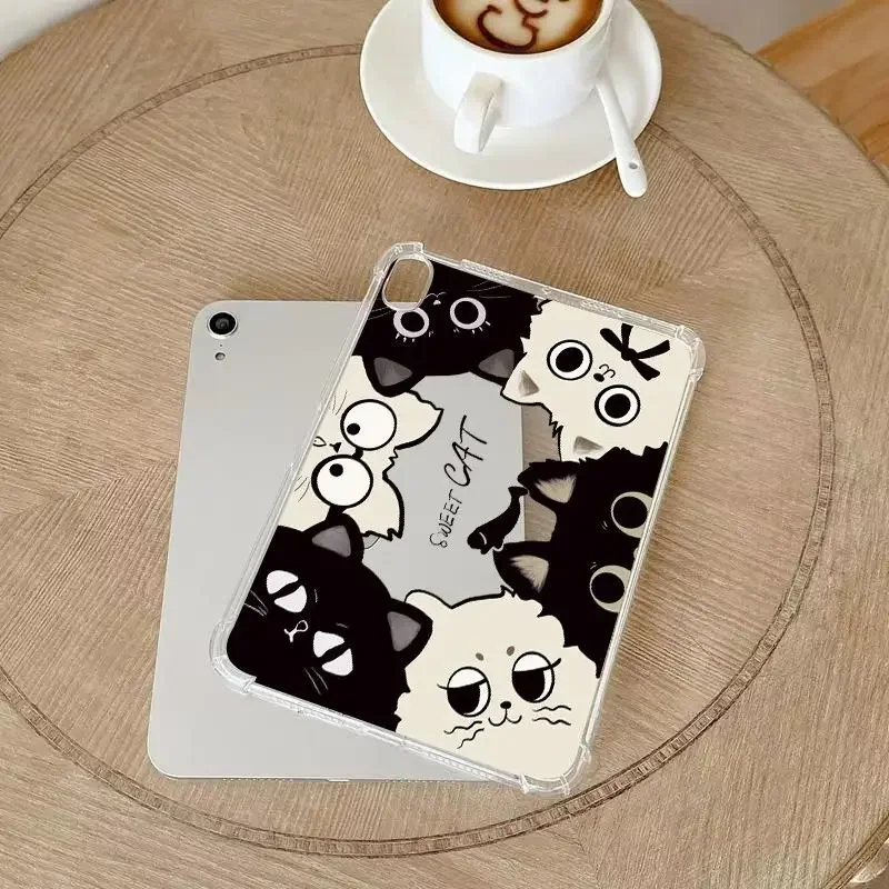 Cartoon Cute Big Eyed Cat Lines Bow Tie For iPad Pro 13 11 M5 M4 M3 M2 Air 4 3 2 1 11th A16 10 9 8 5 6 Th Mini 7 6 Case