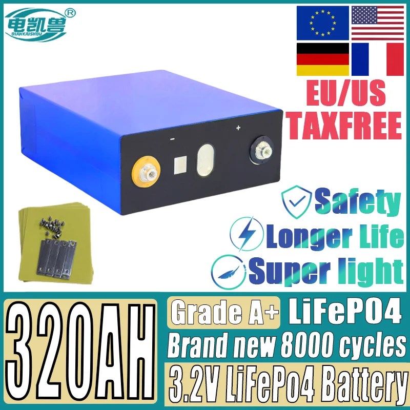 

Новая аккумуляторная батарея 320AH Lifepo4 3,2 В 3C высокой мощности для DIY 12 В 24 В 48 В 8000 циклов A-класса на солнечной батарее для кемпинга, гольфа, беспошлинная торговля