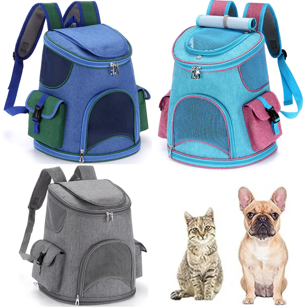 Respirável e fresco Cat Travel Backpack com dois bolsos laterais, Dog Carrier, grandes sacos de estimação, adequado para caminhadas viajando e camping