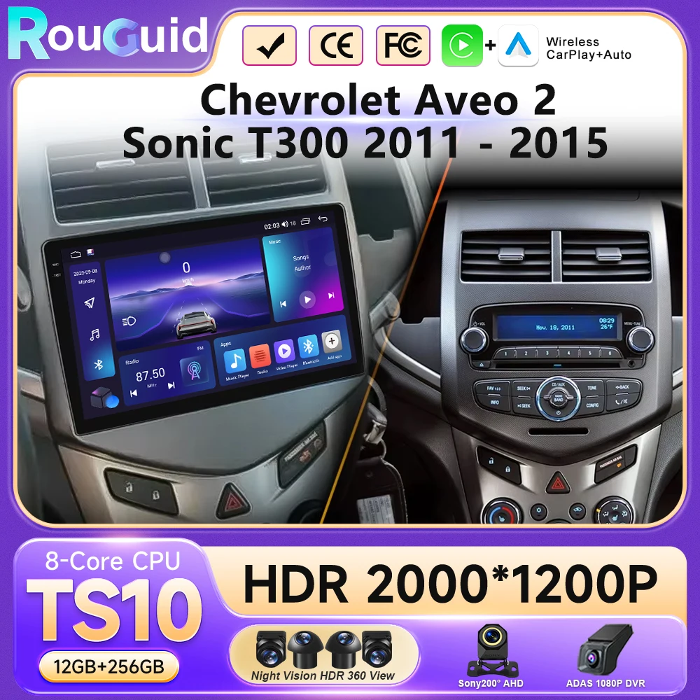 

2DIN автомагнитола с CarPlay для Chevrolet Aveo2 Sonic T300 2011-2015, Android 16, 8-ядерный процессор, мультимедийный проигрыватель, GPS-навигация, Bluetooth