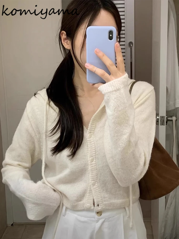 

Hooded Knit Cardigan All-match Long Sleeve Woman 2025 Sweater Autumn New Ropa De Mujer Sweet Single Breasted Cardigans Clothes