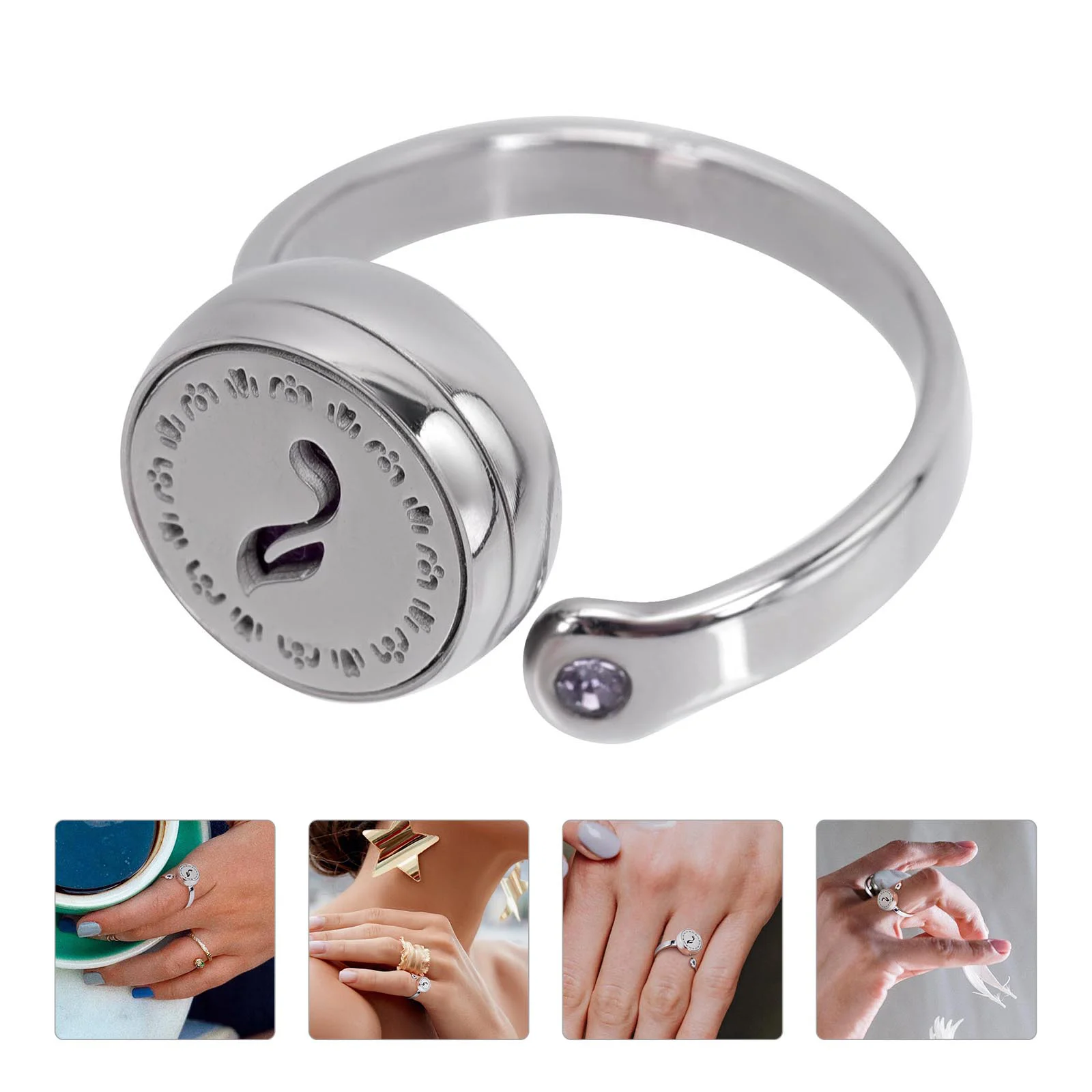 

Aromatherapy Essential Oil Ring Decor Finger Ornament Vintage Hollow Out Stainless Steel Retro Stylish Miss Exquisite Jewelry