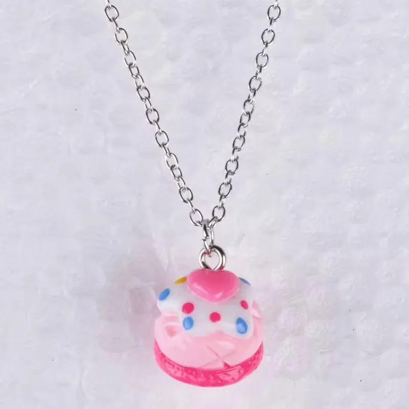 Fashion Kawaii Food Snack Dessert Heart Cake Pendant Necklace For Women Girl Link Chain Necklace Jewelry Jewellery Boutique