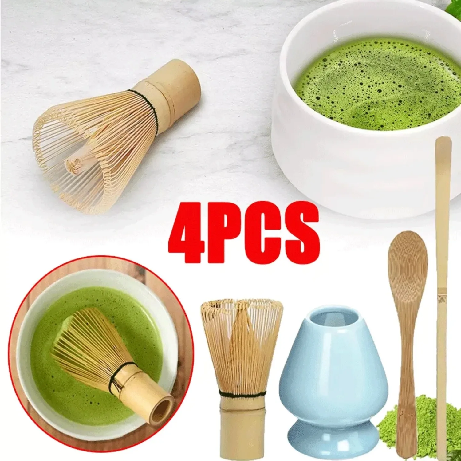 Ensemble complet de thé matcha en bambou avec fouet, cuillère, fouet pointu et support en céramique – Outils traditionnels durables pour une préparation authentique du matcha |   Parfait pour les amateurs de cérémonie du thé et pour une utilisation à domicile |   Cadeau écologique et élégant pour les amateurs de matcha