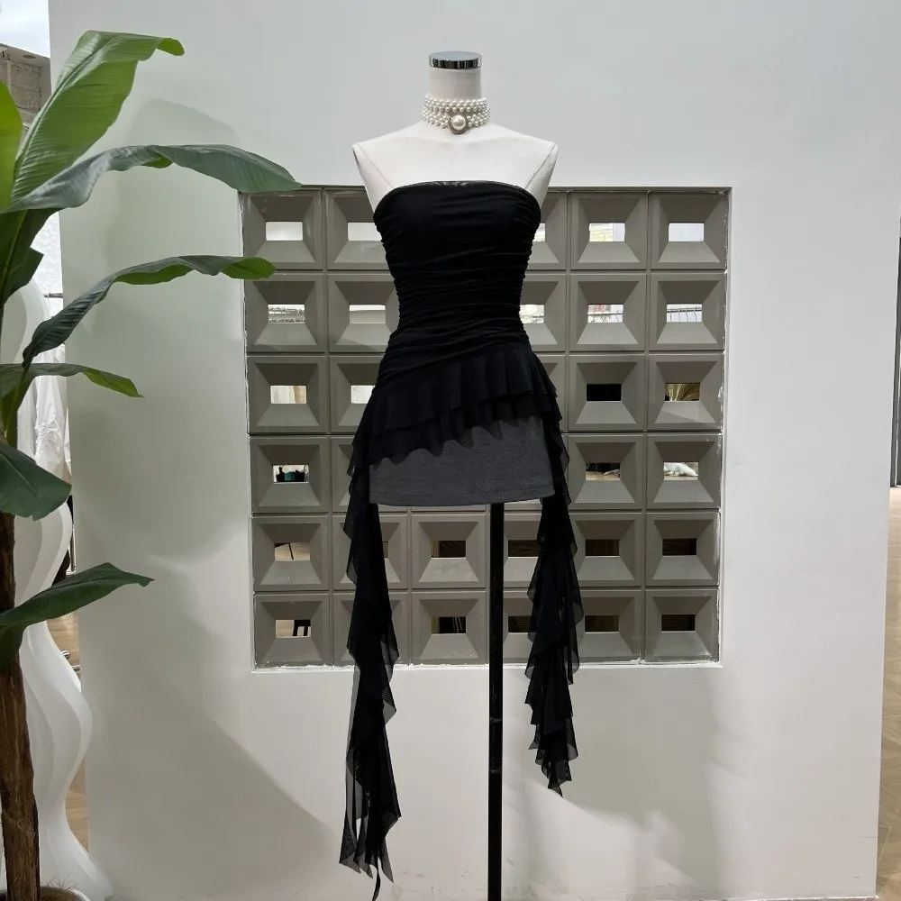 

Fashion Spring Summer Irregular Ruffled Vest Mesh Elegant Women's Vest Top Sweet Cropped Tube Top Beach