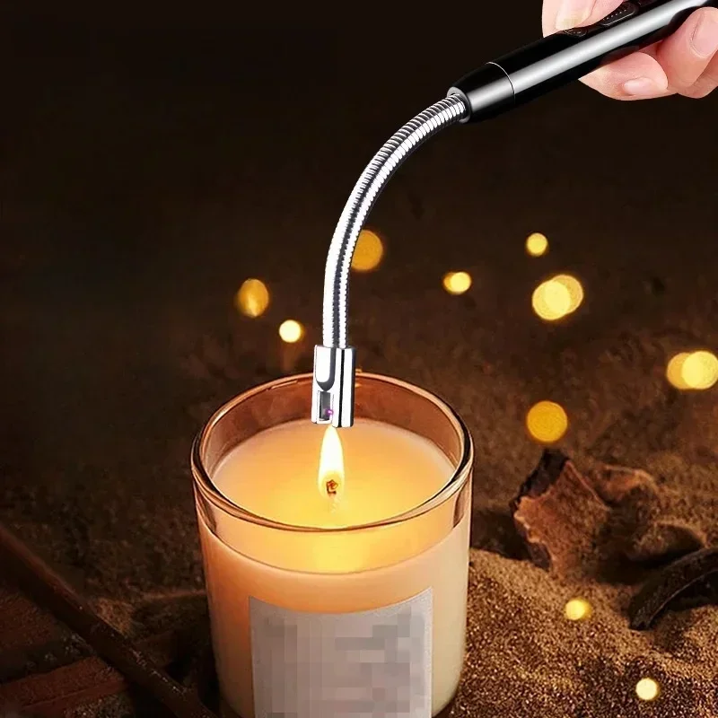 Arc Metal Long USB Electric Lighter 360° Rotatable LED Power Display Kitchen Gas Stove Aroma Candle Ignition Stick Smoking Tools