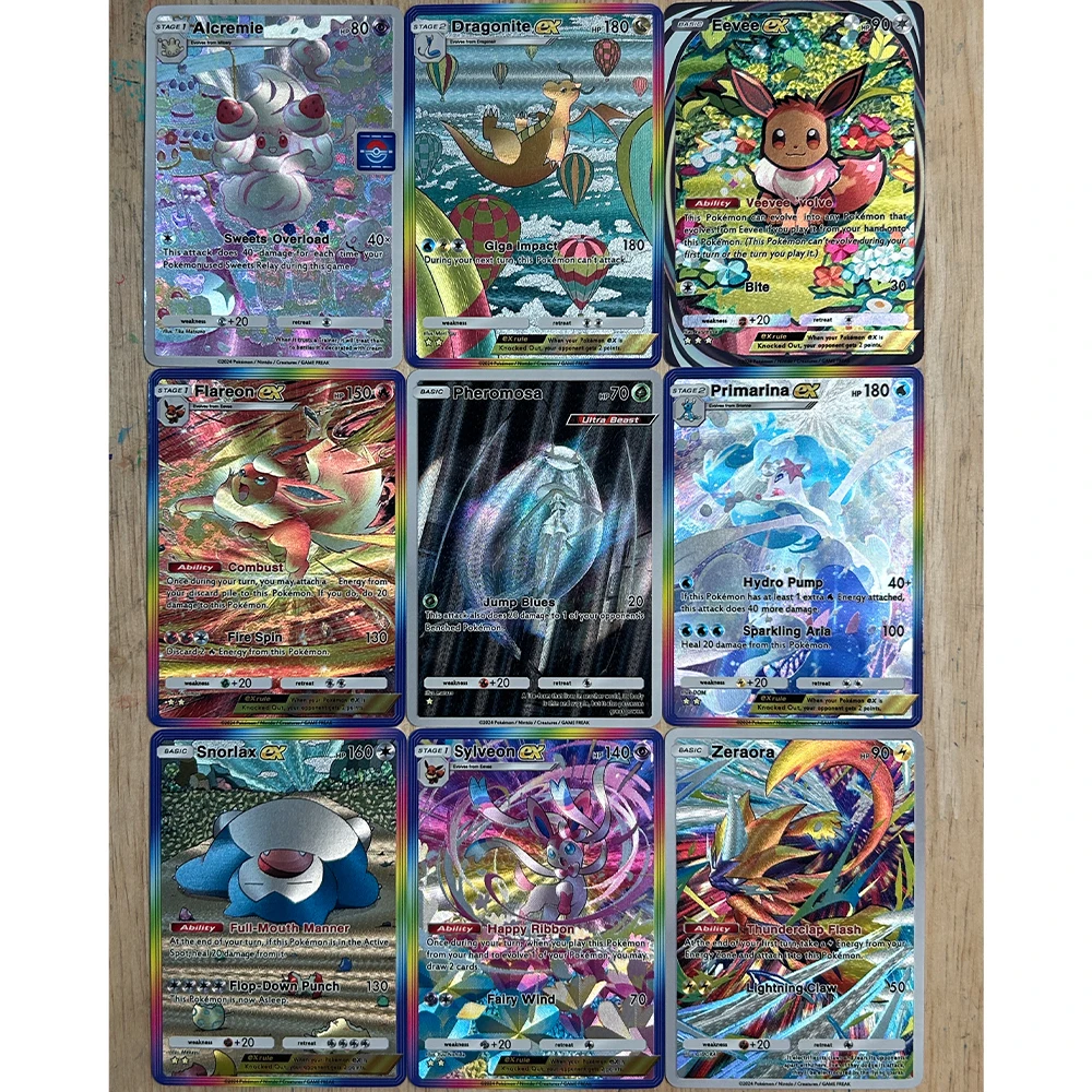 Carte de Collection série poche 10 pièces/ensemble, nouveau PTCG anglais Mewoth Eevee ronflex Sylveon, Texture de couleur en relief, carte Flash, cadeau pour enfant