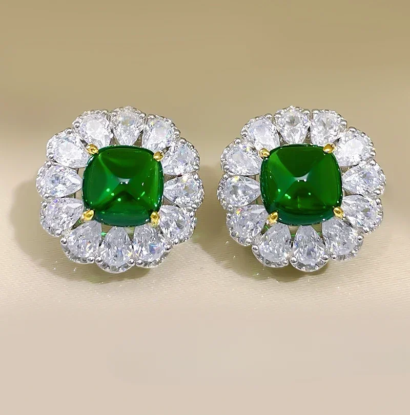 Desire Sugar Tower Emerald Earrings for Female Niche Design with A Sense of Moisture and Fullness