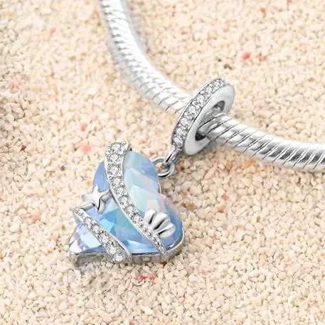 925 Sterling Silver Charm Heart Gemstone Shell Starfish Fit Bracelet Bead Diy For Women Jewelry Gift
