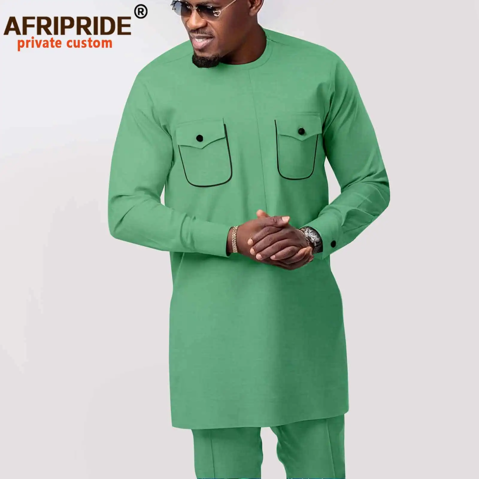 Tracksuit Men African Clothing Set Dashiki Shirts and Pants Set Long Sleeve Plus Size Casual Tops Blouse with Pockets 2416099