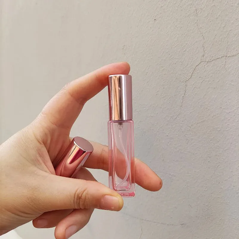 Botella vacía de Perfume, espray de vidrio cuadrado, rellenable, de fondo grueso, color rosa dorado, 3ml, 5ml, 10ml