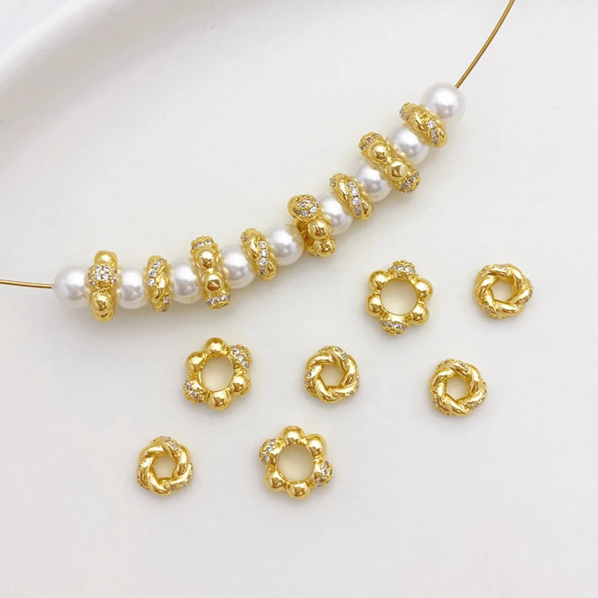 14K Gold Plated Color Retention Zircon Inlaid Crown Twist Waist Spacer Beads DIY Bracelet Necklace Jewelry Findings