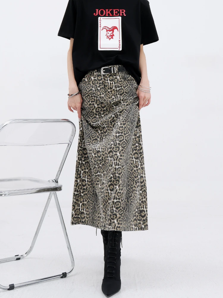 Women A-line Long Skirt Y2k Leopard Skirts Harajuku Vintage 90s Aesthetic Korean Skirt 2000s Trashy Fashion Clothes Summer 2024