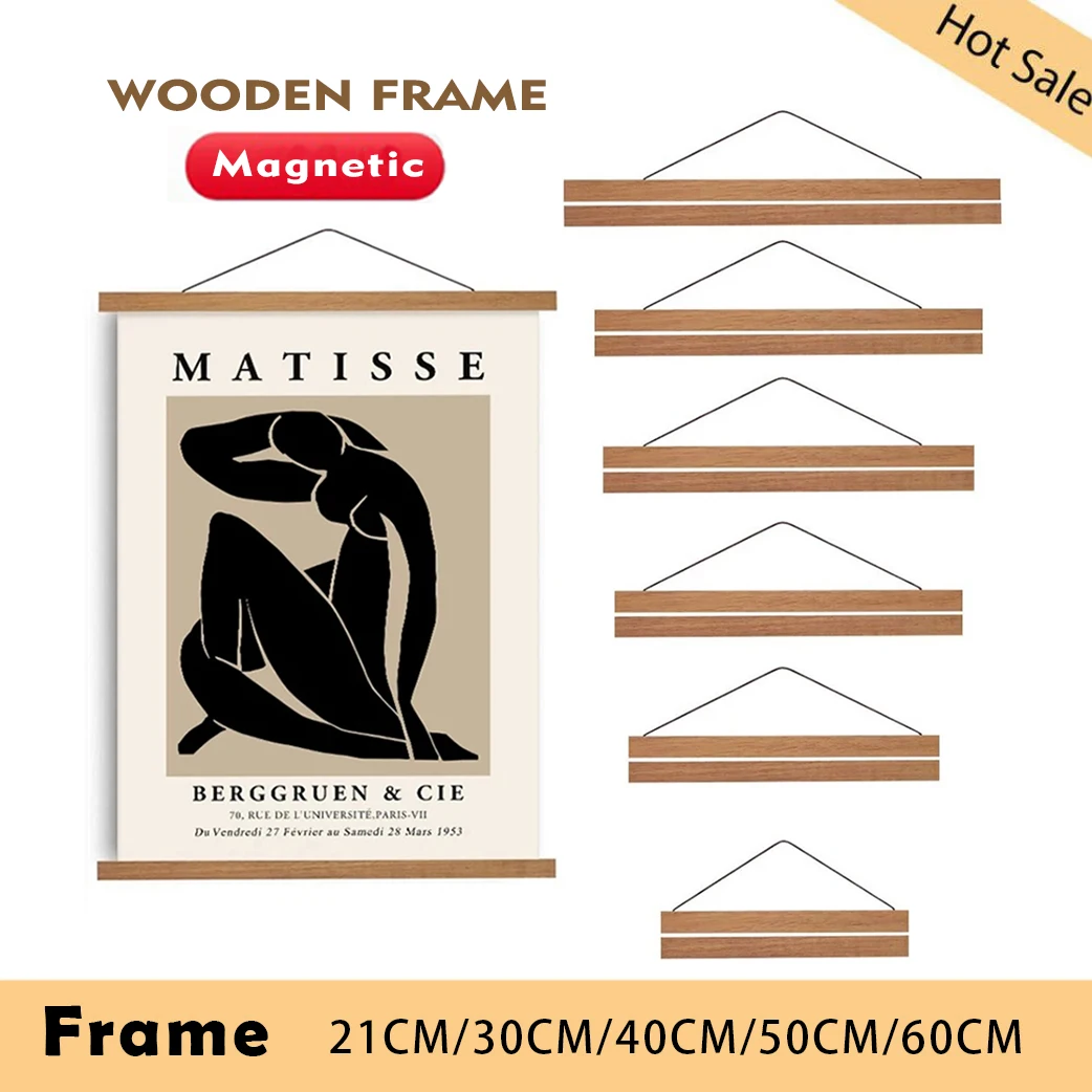Marcos magnéticos de madera para colgar cuadros, póster, fotos, arte de pared, impresiones en lienzo, pinturas DIY, madera de pino de teca, decoración del hogar para sala de estar