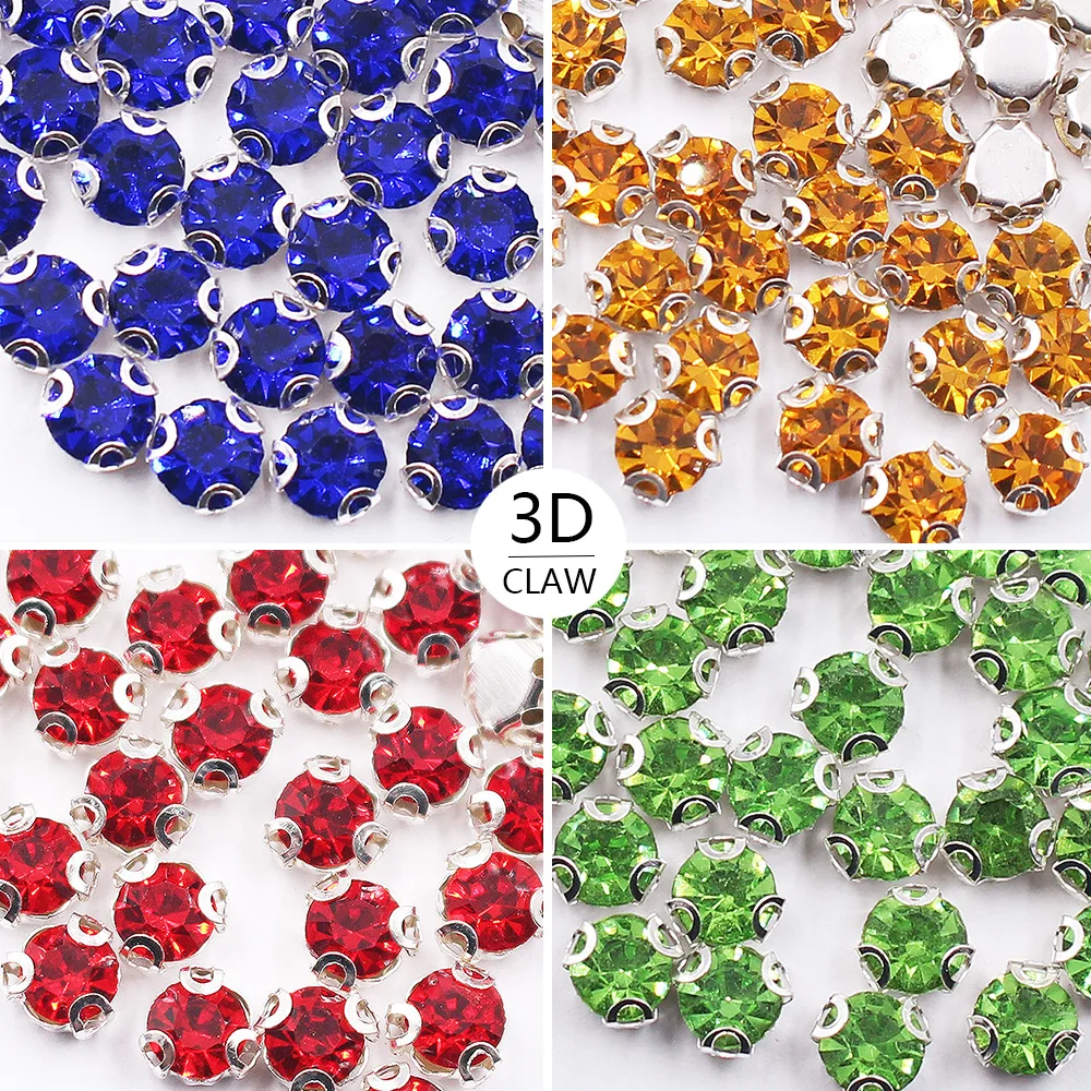 4mm-6mm 3D Claw Sew On Rhinestones Flatback Crystals Strass Beads Handwork Stones Fabric Sewing rhinestones for garment Gems