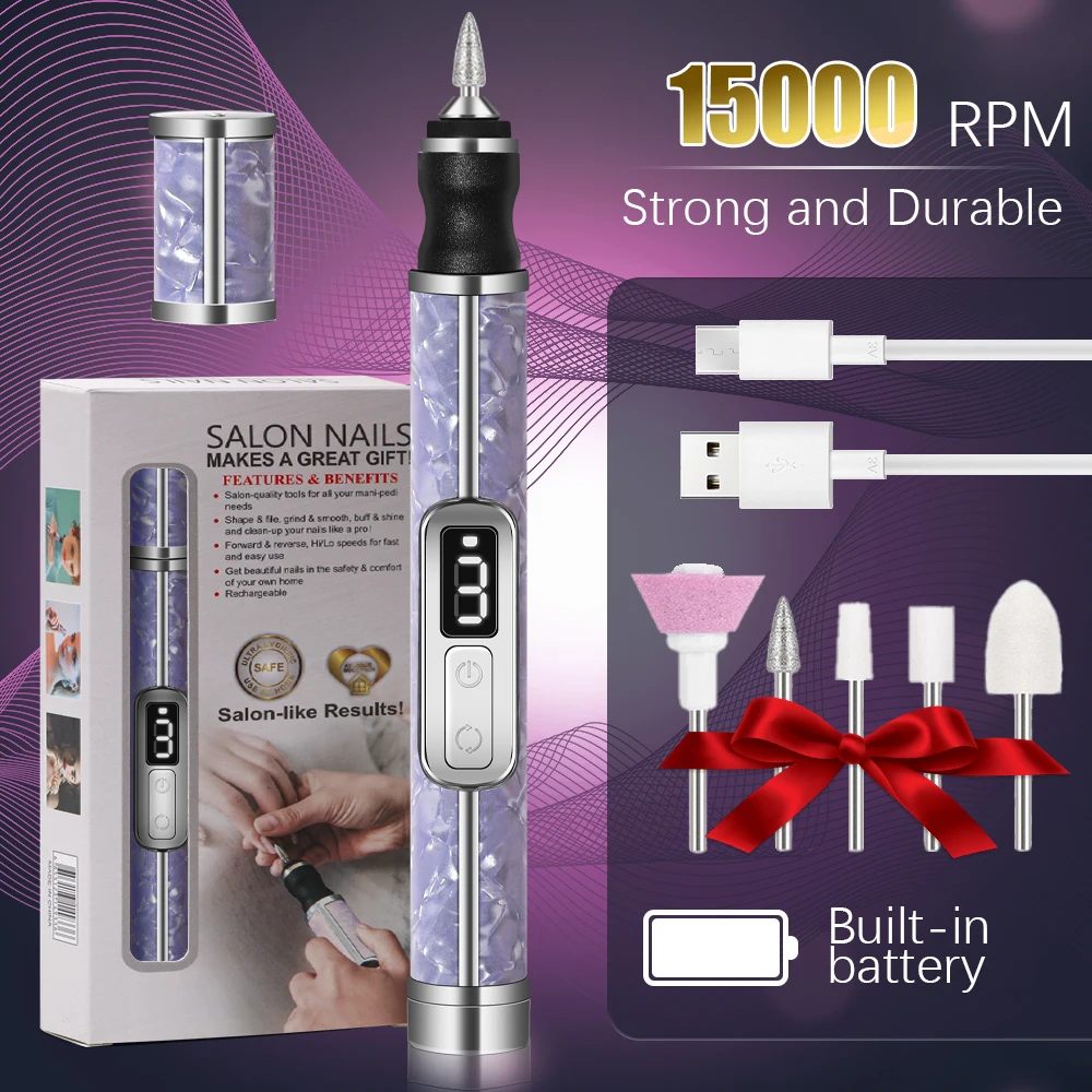 YIKOOLIN Electric Nail Drill Set Portable 4 Speeds Professional Manicure Pedicure Kit for Nail Salon Exfoliation Polishing