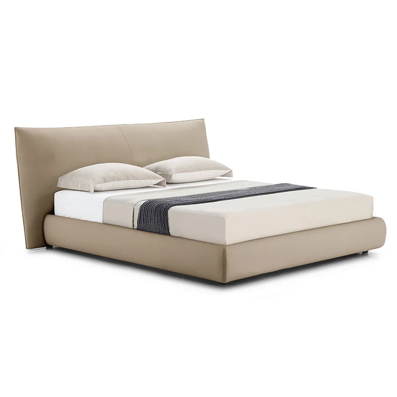 Light luxury bed Italian leather Modern simple master bedroom soft package wedding High-end double leather bed