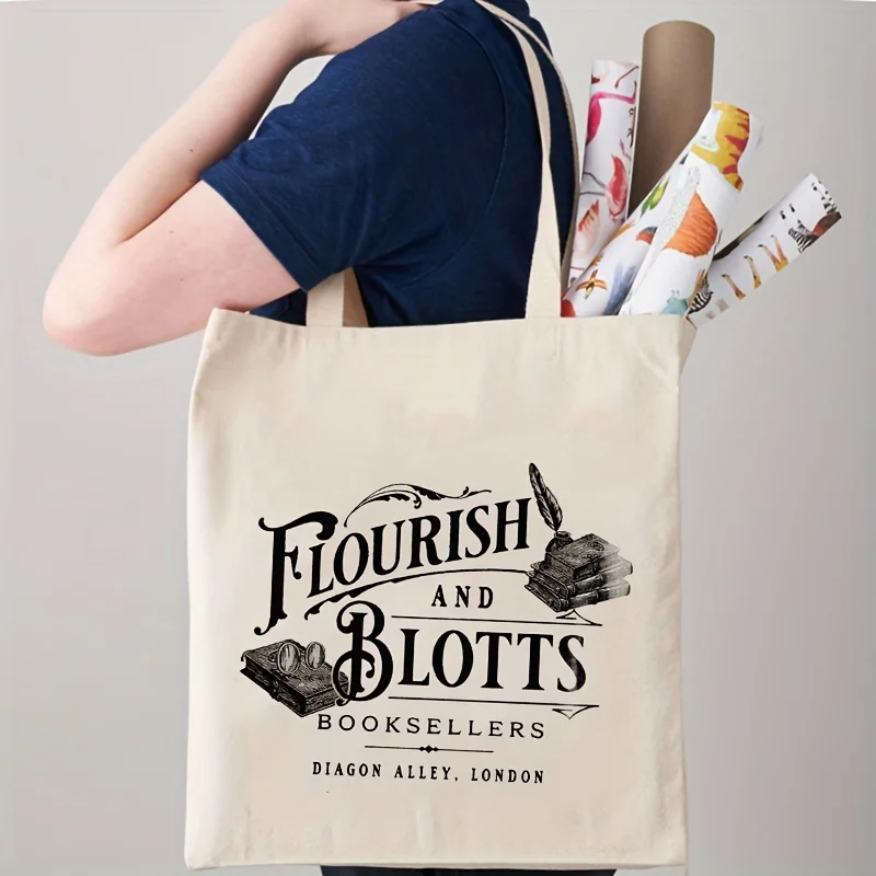 1pc Canvas Shopping Bag, Portable Shoulder Bag, Trendy Large Capacity Tote Bag For Daily Life