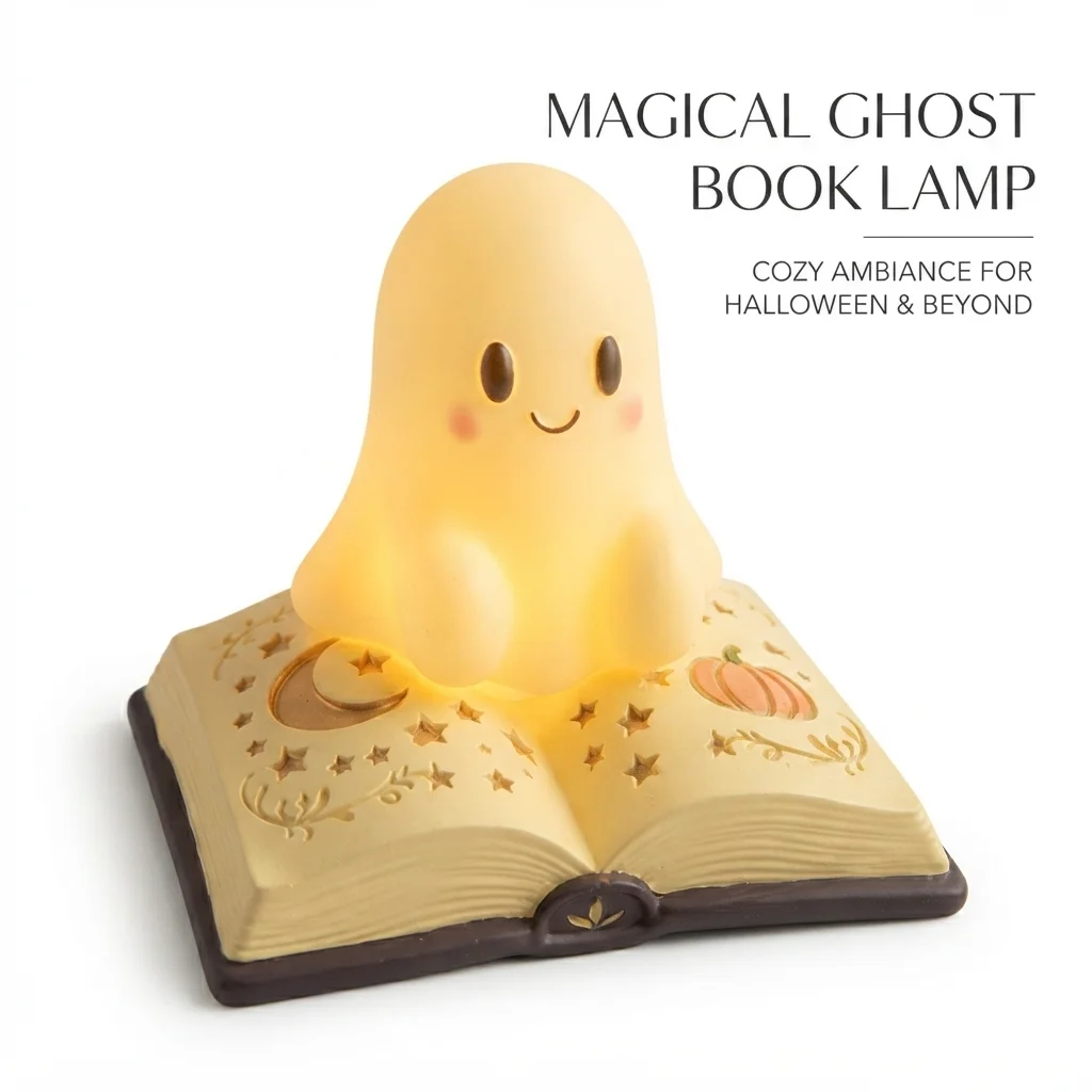 Cute Ghost Magic Book Night Light Warm Glow Mini Resin LED Lamp For Spooky Season Halloween Party Bedroom Decoration Gift