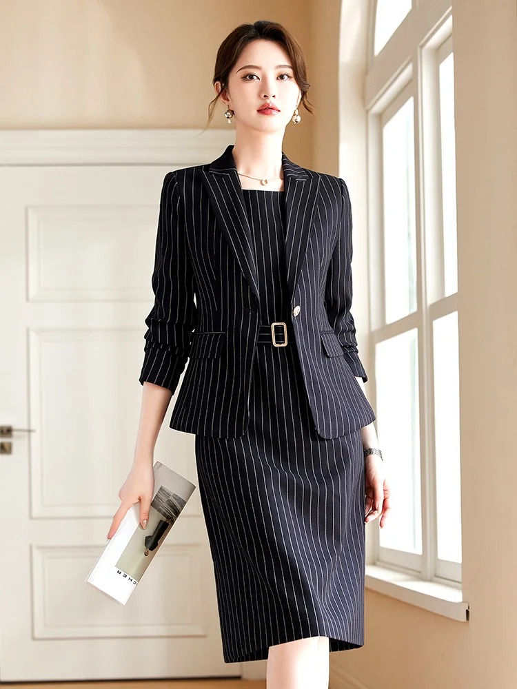 Autumn Dress Suits Women Fashion Two Piece Set Outfits Blazer Top Office Ladies Formal OL Work Professional Wear