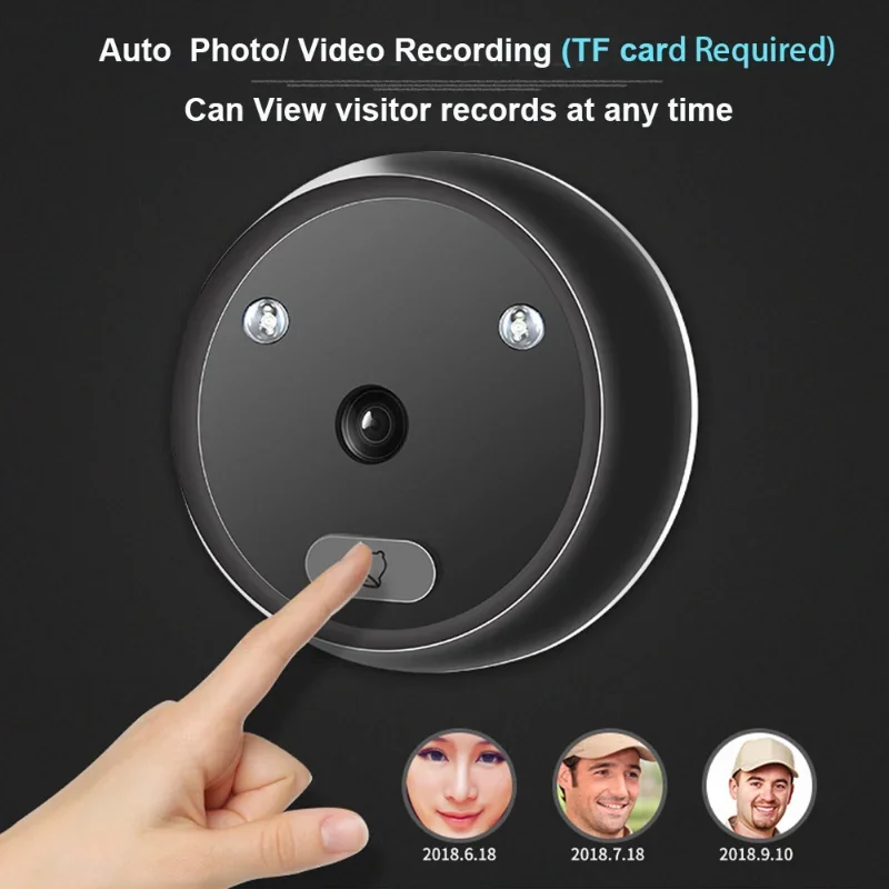 2.4 Inch Smart Peephole Doorbell Camera  Auto Record Electronic Ring HD IR Night Vision Video Doorbell Home Peephole Viewer