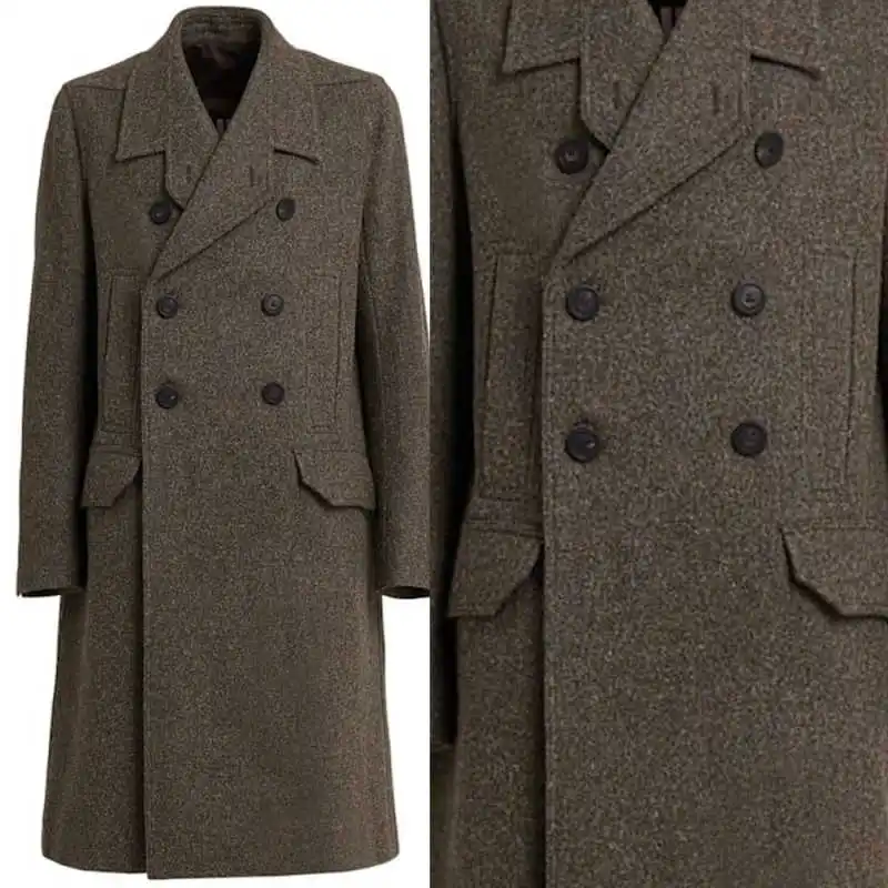 

Vintage Men's Long Overcoat Wool Blend Notched Lapel Double Breasted Jacket Classic Fit Wedding Party Tuxedos Custom Made