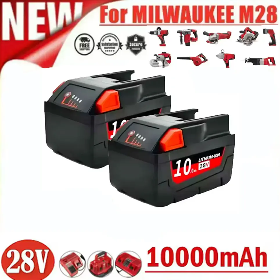 

2024 New 28V 10.0Ah For Milwaukee M28 Battery Li-Ion Replacement Battery For Milwaukee 28V M28 48-11-2830 0730-20 Tool battery