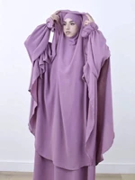Eid femmes musulman prière vêtement Khimar robe longue 2 pièces ensemble foulard Jilbab Abaya Ramadan robes Largos robes de soirée arabe 3