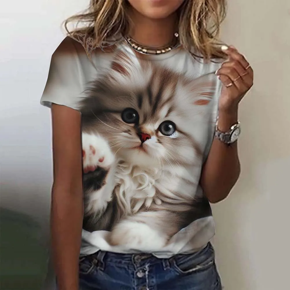 Women\'s T-Shirt Animal Cute Cat 3D Printed Oversized T-Shirt Summer Fashion New Women Clothing Y2k Female Tops Girl Tees