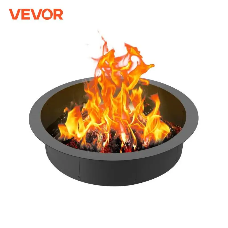 VEVOR Fire Pit Ring Thick Fire Pit Insert Heavy Duty Carbon Steel Liner DIY Campfire Ring above or In-Ground for Outdoor Camping