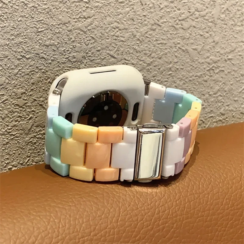 Cute Candy Color Resin Strap For Apple Watch Band Ultra 2 44 40 45 41MM Replacement Bracelet iWatch 4 5 6 SE 7 8 9 49mm 38/42